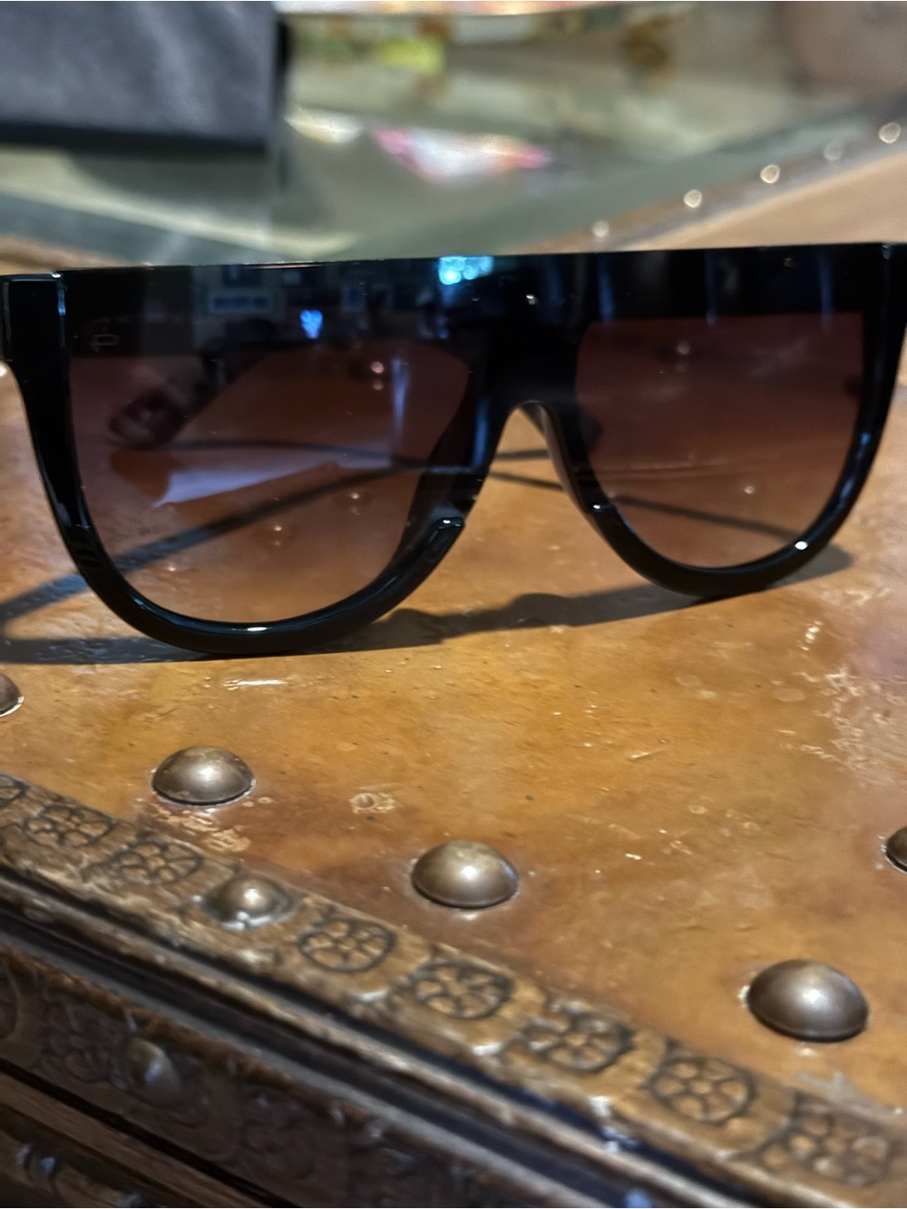 Women's Black Shield Sunglasses with Gradient Brown Lenses